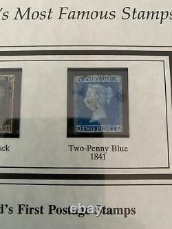 Worlds Most Famous Stamps Genuine Penny Black 1840 Two Penny Blue 1841 Encadré